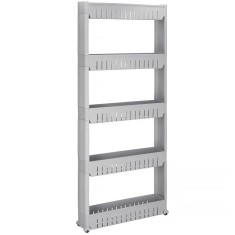 Sistem rafturi de depozitare cu roti pentru bucatarie sau baie cu 5 polite, 54x13x132cm, gri Household NewTrend