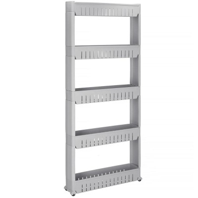 Sistem rafturi de depozitare cu roti pentru bucatarie sau baie cu 5 polite, 54x13x132cm, gri foto