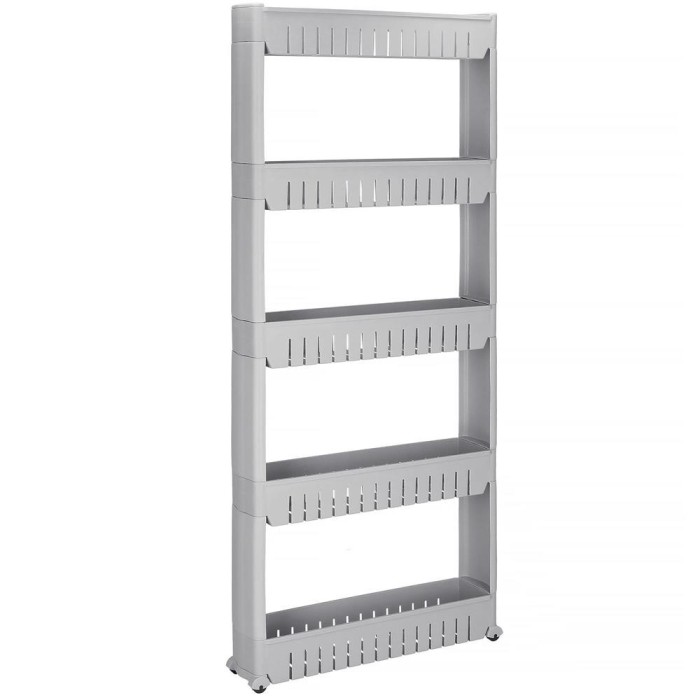 Sistem rafturi de depozitare cu roti pentru bucatarie sau baie cu 5 polite, 54x13x132cm, gri