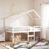 Cumpara ieftin Pat &icirc;nalt cu acoperiș, alb, 80x200 cm, lemn masiv de pin