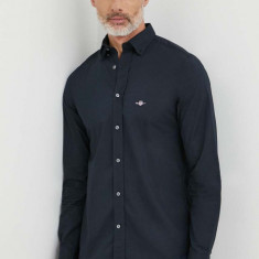 Gant camasa din bumbac barbati, culoarea negru, cu guler button-down, slim