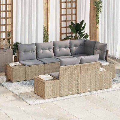 vidaXL Set de canapele pentru grădină 7 pcs Beige și gri deschis 3355769 foto