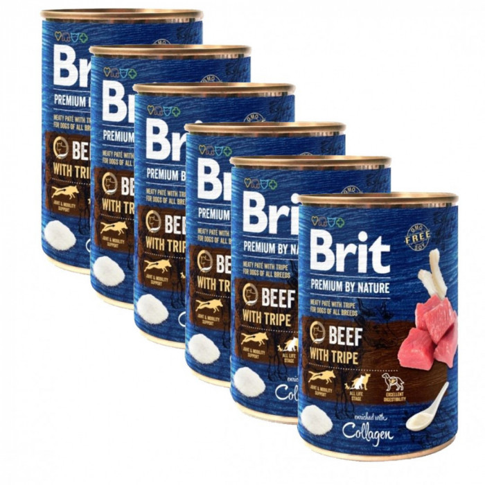 Brit premium by Nature Conservă de vită &amp;amp; măruntaie 6 x 400 g