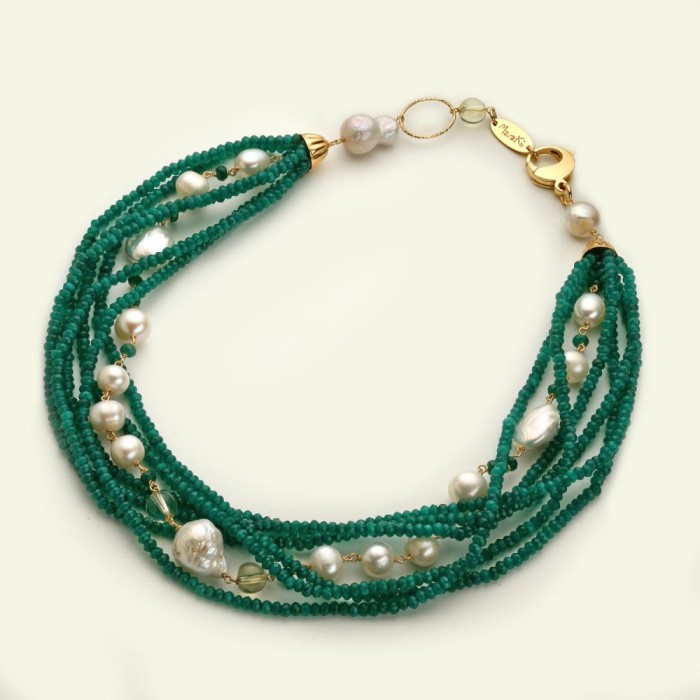 Colier Greta din agat verde smarald și perle