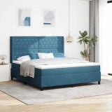 VidaXL Pat cu boxă spring LED și saltea albastru 180 x 200 cm Catifea