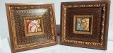 Pictura pe piele, set, perechetablou rame unice lemn, set doua icoane moderne, Religie, Ulei, Art Deco