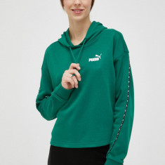 Puma bluză trening culoarea verde, cu glugă, cu imprimeu