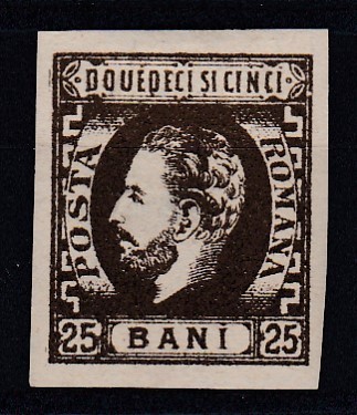 ROMANIA 1871 LP 33 REGELE CAROL I CU BARBA 25 BANI BRUN INCHIS LIPSA GUMA FOARTE USOARA SUBTIERE foto