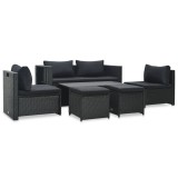 vidaXL Set mobilier de grădină cu perne, 6 piese, negru, poliratan 47809
