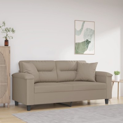 vidaXL Canapea cu 2 locuri, cu perne, gri taupe, 140 cm, microfibră foto