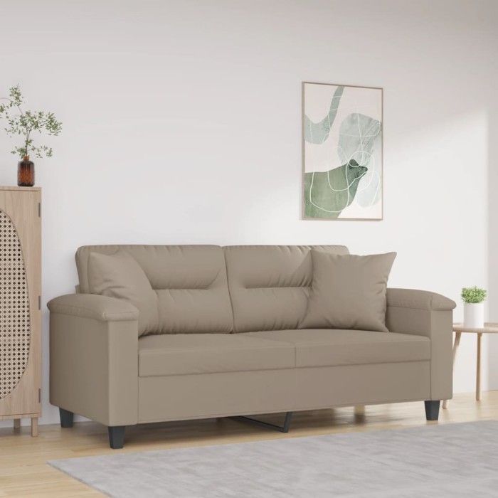 vidaXL Canapea cu 2 locuri, cu perne, gri taupe, 140 cm, microfibră