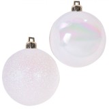 Set Globuri Crăciun, Model Glitter, Culoare Alb, 12 Bucăți