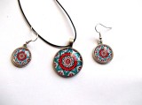 Set bijuterii sticla cu mandala 33624, Set bijuterii handmade
