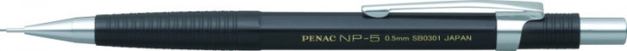 Creion Mecanic Profesional Penac Np-5, 0.5mm, Con Metalic Cu Varf Cilindric Fix - Corp Negru