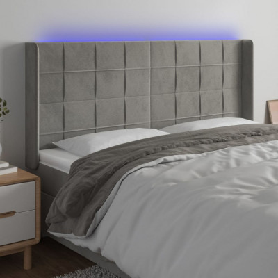 vidaXL Tăblie de pat cu LED, gri deschis, 183x16x118/128 cm, catifea foto