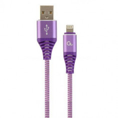 Cablu de date Gembird Premium Cotton Braided USB - Lightning 2m Purple Silver foto