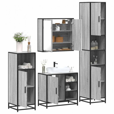 Set de mobilier de baie 4 piese Lemn stratificat gri Sonoma foto