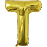 Balon folie metalizata litera t, flippy, 80 cm, umflati cu heliu sau aer, ambalaj individual, pai inclus, auriu