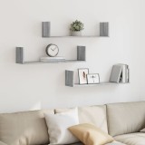 VidaXL Rafturi de perete 3 buc. gri sonoma 80x18x18 cm lemn prelucrat