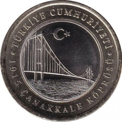 Turcia 1 Lira 2022 - (Canakkale Bridge) 26.15 mm, KM-New UNC !!! foto