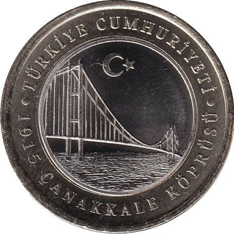 Turcia 1 Lira 2022 - (Canakkale Bridge) 26.15 mm, KM-New UNC !!!