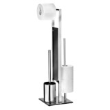 Cumpara ieftin Perie WC cu Suport H&acirc;rtie Igienică Rivalta Sticlă Inox Argintiu