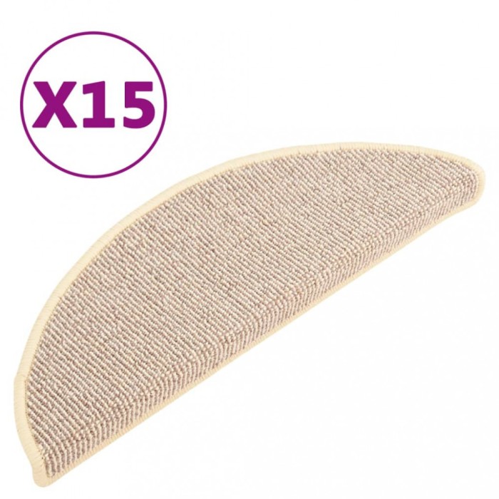 Covorase pentru scari, 15 buc., 65x21x4 cm, alb si maro, semirotunde, mari
