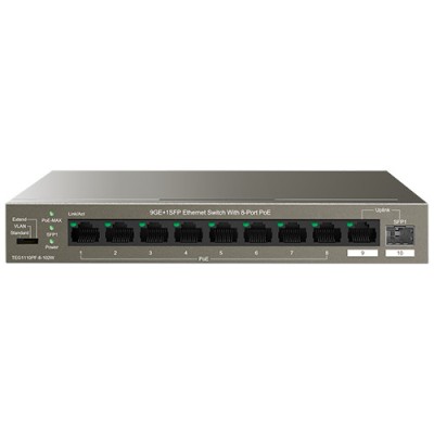 Switch 8 porturi Gigabit PoE, 1 port Uplink Gigabit, 1 port SFP Uplink Gigabit - Tenda TND-TEG1110PF-8-102W foto
