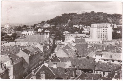 AMS - ILUSTRATA 1266, ORASUL STALIN - VEDERE SPRE CETATUIA, ANUL 1957, cu perforari foto