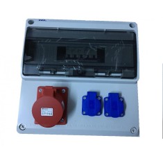 Panou din plastic pentru exterior echipat 1 priza 5P 16A 2 prize monofazice IP44