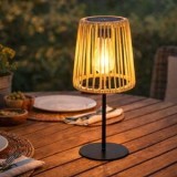 Felinar Solar de Masă cu Abajur din Rattan și Bază Metalică, CMCLASS