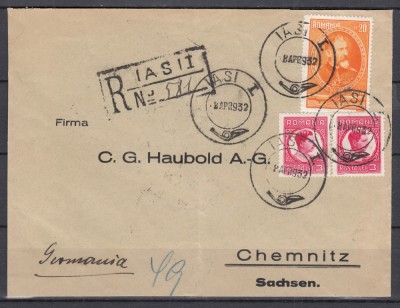 ROMANIA 1931 SEMICENTENARUL REGATULUI CAROL II /PLIC CIRCULAT IASI-CHEMNITZ 1932 foto