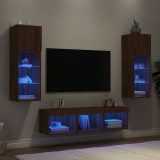 VidaXL Unități de perete TV cu LED-uri, 5 piese, stejar maro, lemn