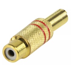 Mufa RCA mama protectie aurit metal inel rosu Valueline