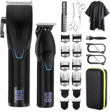Set Masina de tuns profesionala si Trimmer fara fir, calitate premium, taiere cu precizie DualCut, rezistenta la apa, display afisare baterie, 4 vitez
