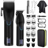Set Masina de tuns profesionala si Trimmer fara fir, calitate premium, taiere cu precizie DualCut, rezistenta la apa, display afisare baterie, 4 vitez