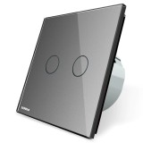 Intrerupator touch smart / inteligent, pentru draperie Livolo VL-C702WR-15, wireless, rama din sticla, incastrat, gri