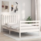 Cumpara ieftin Cadru de pat cu tăblie, alb, 100x200 cm, lemn masiv