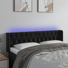vidaXL Tablie de pat cu LED, negru, 147x16x78/88 cm, catifea foto
