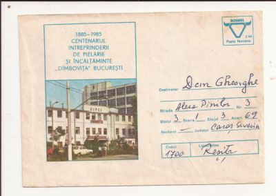 Plic FDC Romania -Centenarul intreprinderii de pielarie Bucuresti,Circulat 1985 foto