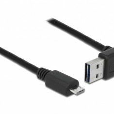 Cablu EASY-USB 2.0 tip A unghi sus/jos la micro USB-B T-T 1m Negru, Delock 83535