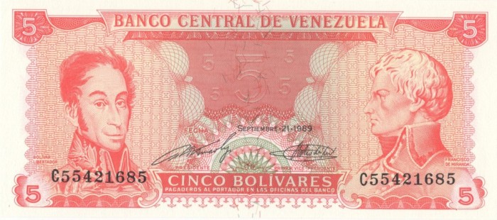 5 BOLIVARI 1989 UNC