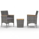 Set mobilier gradina, 3 piese, gri, poliratan si lemn acacia