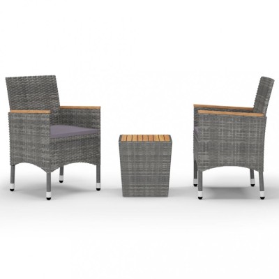 Set mobilier gradina, 3 piese, gri, poliratan si lemn acacia foto