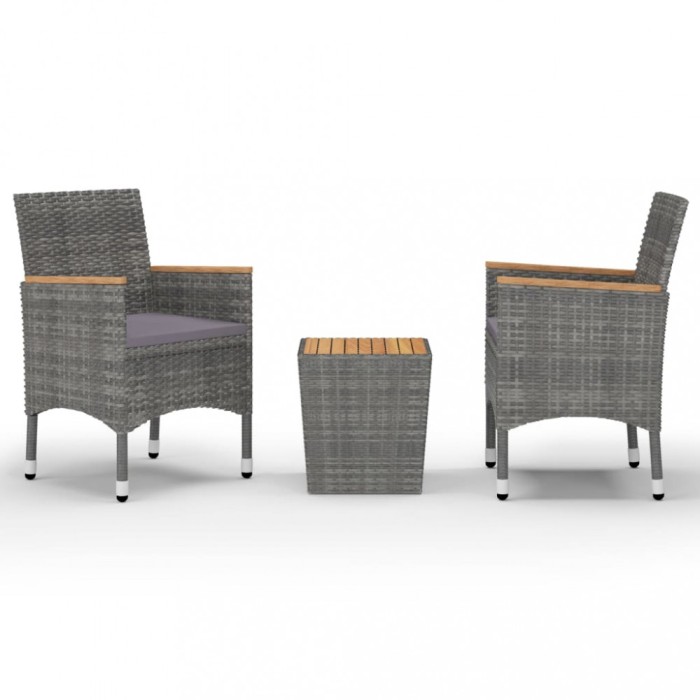 Set mobilier gradina, 3 piese, gri, poliratan si lemn acacia