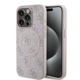 Husa pentru iPhone 15 Pro - Guess 4G Collection Leather MagSafe (GUHMP15LG4GFRP) - Pink