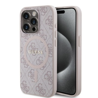 Husa pentru iPhone 15 Pro - Guess 4G Collection Leather MagSafe (GUHMP15LG4GFRP) - Pink foto