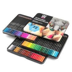 Set de 72 creioane colorate premium pentru desen, cutie metal