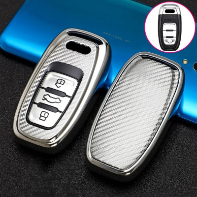 Husa Cheie Smartkey Audi cu 3 Butoane GRI Carbon TPU+PC Compatibila cu Audi A6 A7 A8 4G foto