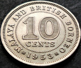 Moneda exotica istorica 10 CENTI - MALAYA &amp; BORNEO, anul 1953 * cod 4779 = UNC